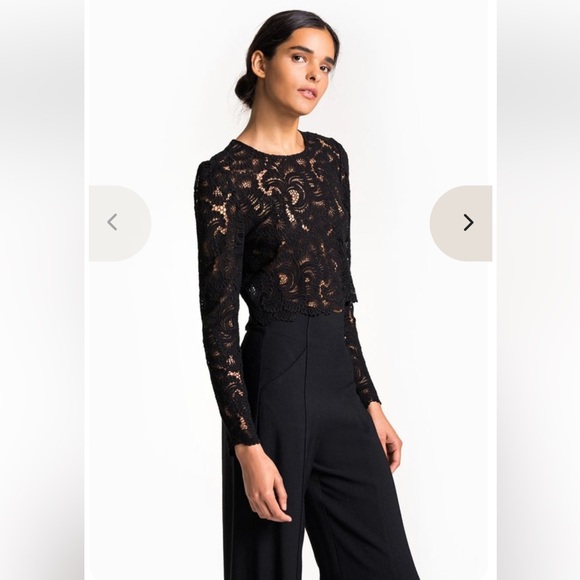 A.L.C. Talia Long-Sleeve Jewel-Neck Cropped Lace Top - Like New, Black, Size 4 - Picture 2 of 9